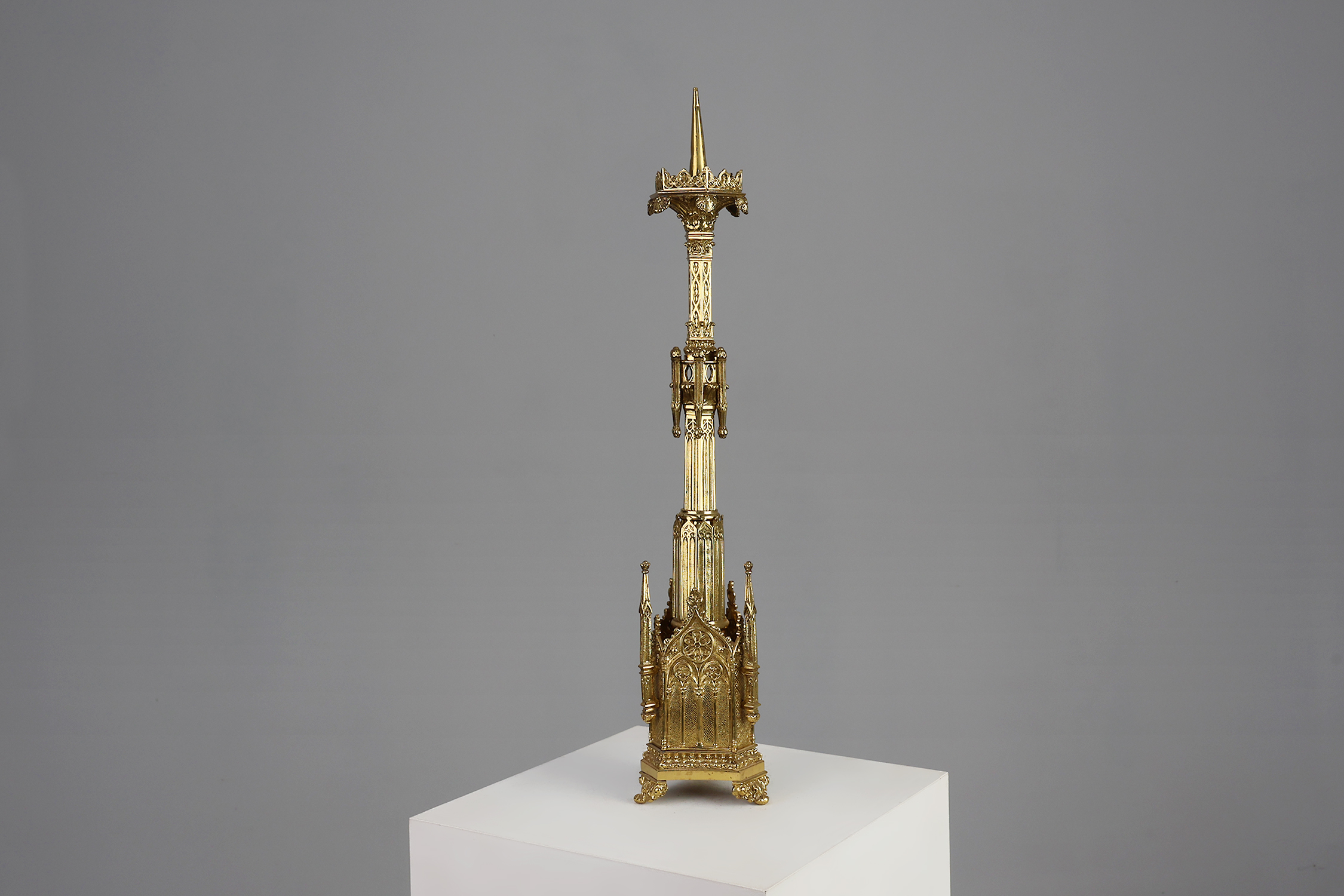 Neo‑Gothic Copper Church Candleholder Stamped “LL A Paris”, France ca. 1880thumbnail